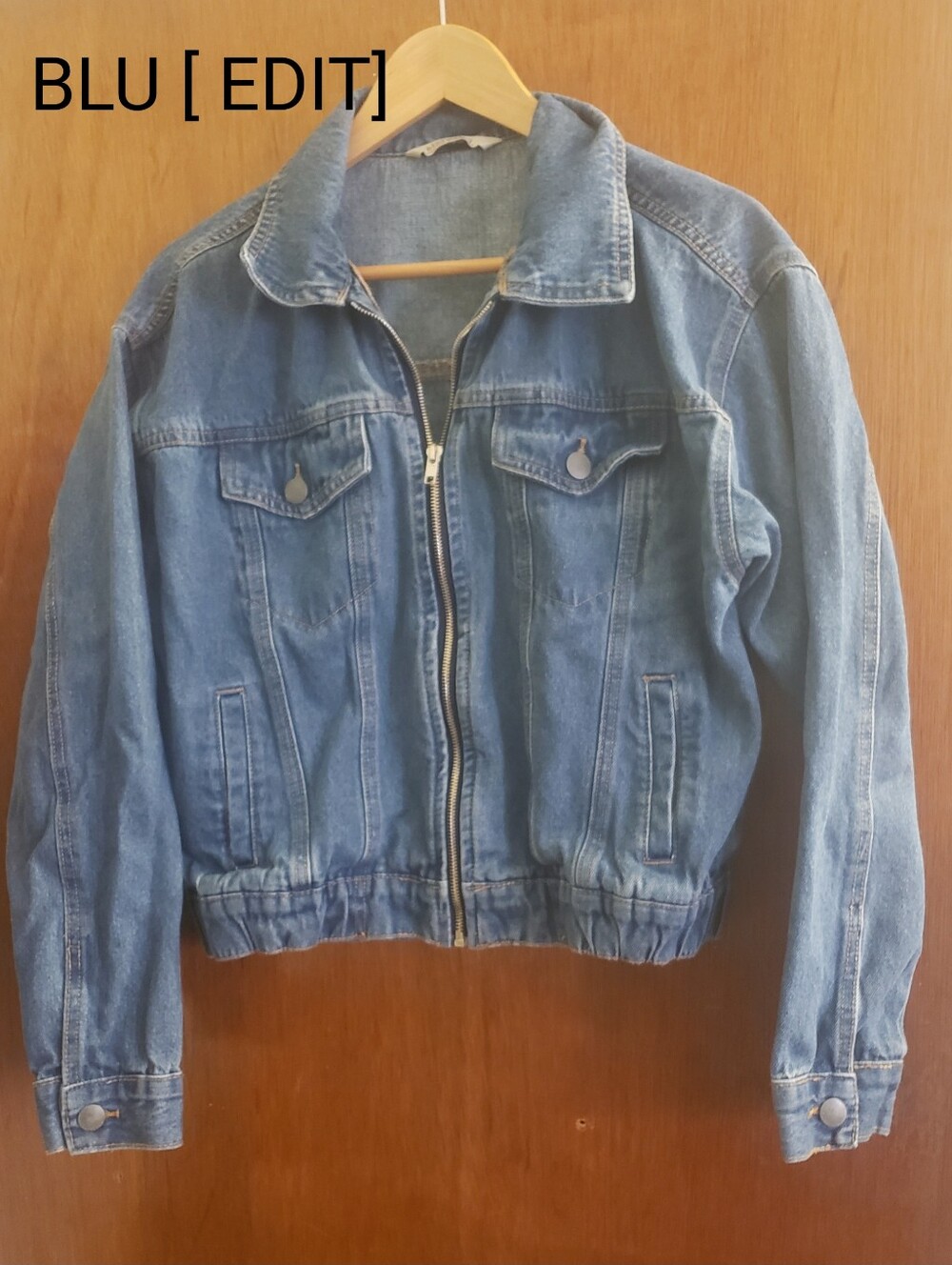 BLU EDIT Denim Zip-Front Jacket in Blue